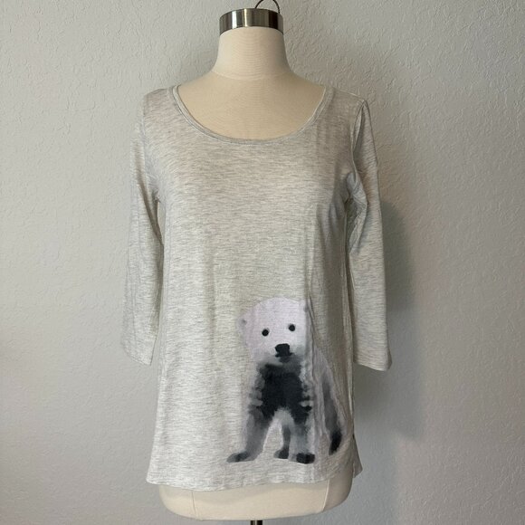 The Limited S 3/4 Sleeve Baby Polar Bear Graphic Soft Knit Tee Light Gray - Picture 1 of 7